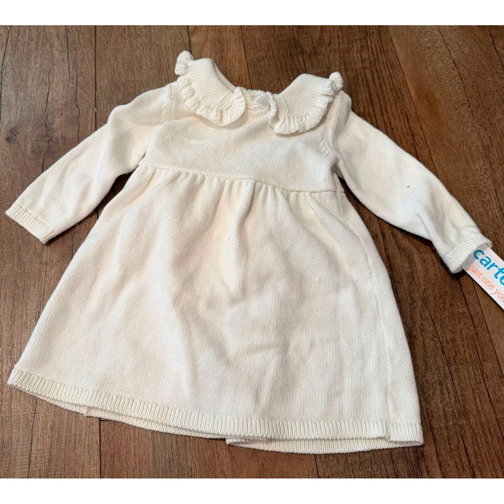 Carters Just One You Baby Girls Cream Knit Ruffle Collar Sweater Dress NWT - Picture 1 of 1